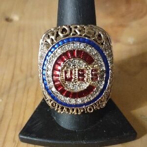 Chicago Cubs Barsiere Gold Plated World Champions Ring with Red and Blue Accents